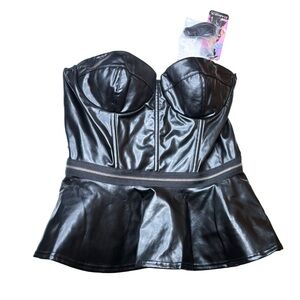 Black Faux Leather Corset Mini Dress • NWT • L • Darque by Coquette